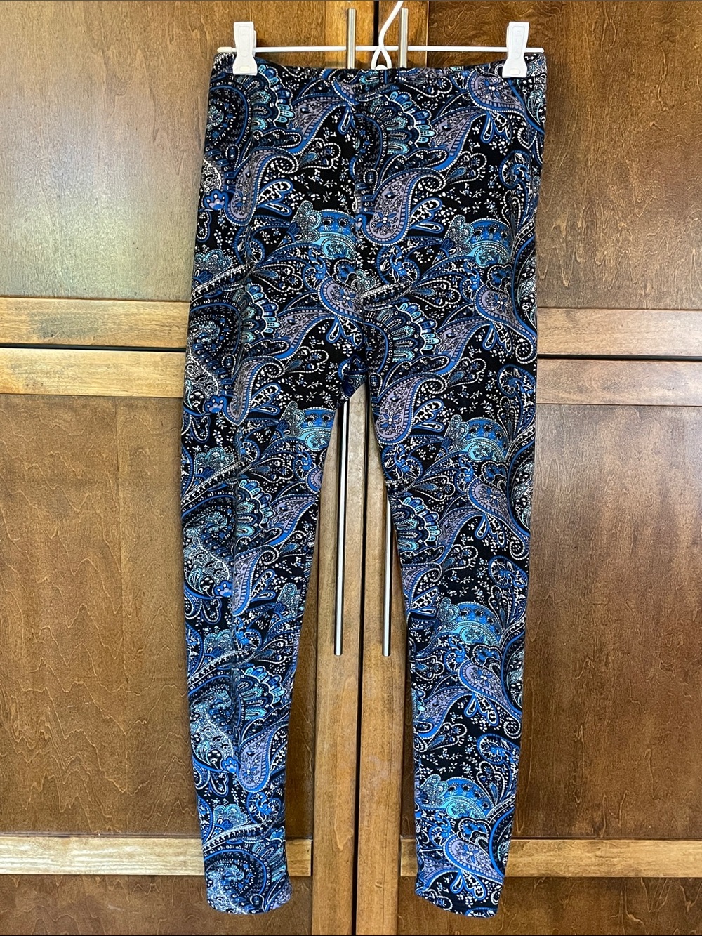 Just Cozy Blue Paisley Stretch Leggings with Brown Fleece Lining